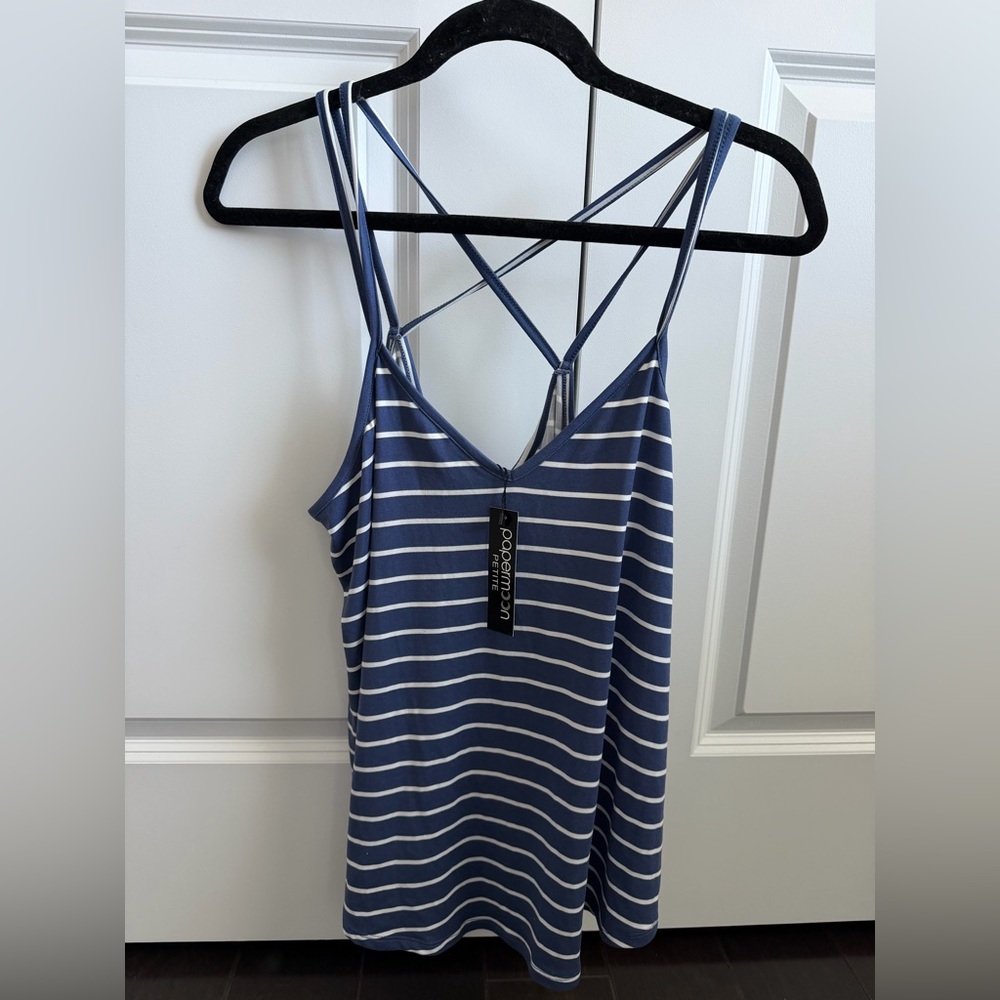 Papermoon Blue and White Striped Crisscross-Back Camisole